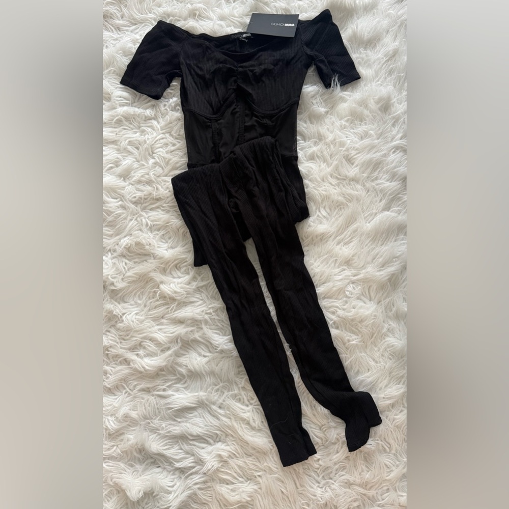 Fashion Nova Black Jumpsuit with Ruching and Belt